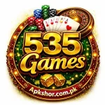 535 Game app logo with Pakistani currency and mobile phone showing withdrawal screen