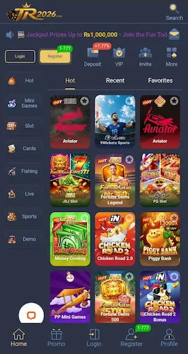 TR2026 Game Download- Free Earning Platform In Pakistan 2026 2 TR2026 Game app interface showing casino-style games, Aviator, slots, cards, sports, and bonus game options.