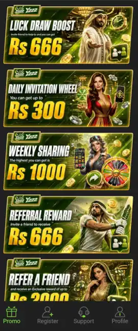 Y222 game App promotion page screenshot having bonuses and rewards in banners