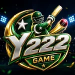 Y222 Game logo featuring a cricket player, green and gold sports design, cricket ball, and bold Y222 Game lettering.