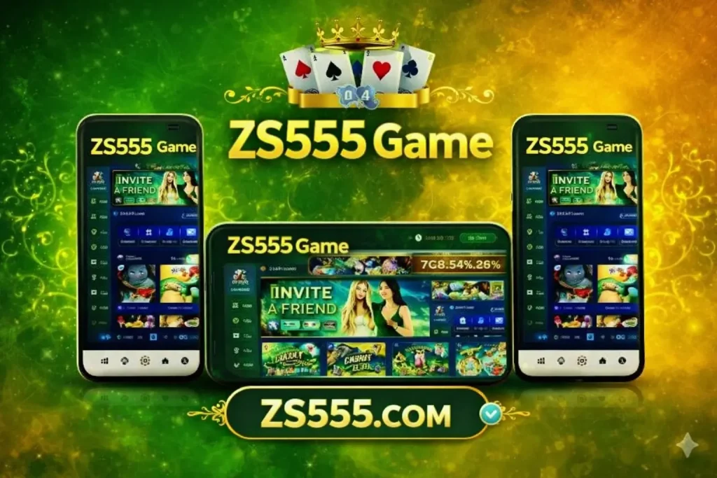 ZS555 Game download APK Pakistan 2026 casino app interface with bonus and invite system