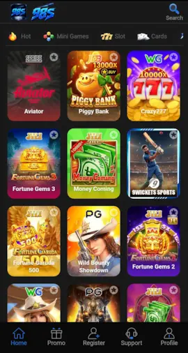 98S Game home screen with games and categories