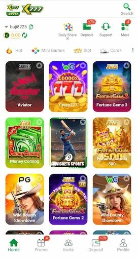 X777 Game APK promotion page with daily rewards and bonus options