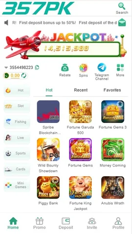 357pk game home page with casino style games and simple layout