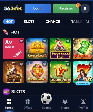 56Jeet Game APK Download-Latest and Secure Version for Android 2 56Jeet Game app homepage showing Aviator, Fortune Gems, Piggy Bank Bills, Money Coming, and other casino games.