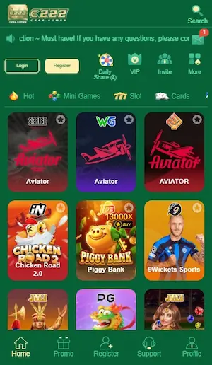 C222 Game Download home page showing casino style games.