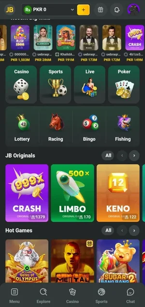 JB Game-Trusted Platform with Complete Guide 2026 Pakistan 2 JB game home page with casino style games