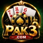 PAK3 Game APK Download-New Earning App in Pakistan 2026 15 PAK3 Game 3D logo featuring playing cards, a gold poker chip, casino coins, and a new black and gold design.