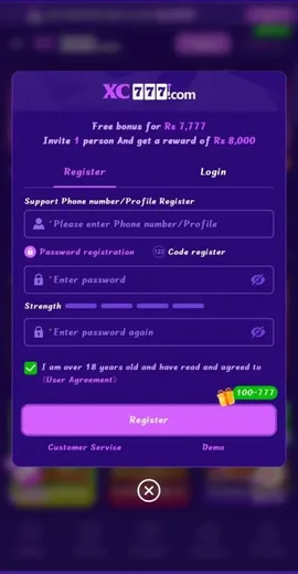 XC777 Game Download Apk-Latest and Top Rated Gaming App 3 XC777 game register page showing simple questions asked in the screen.How can we register ourself into game .