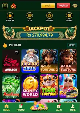 6R Game home page with casino like games and a jackpot banner.