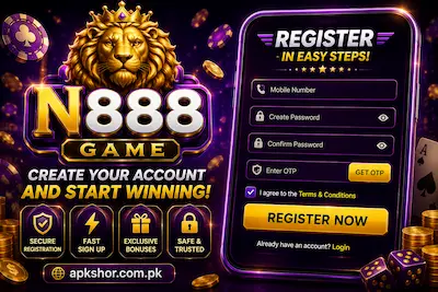 N888 game registration page with password and username options