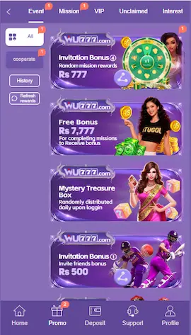 WU777 Game Download promotion page with free bonuses and treasure box banners